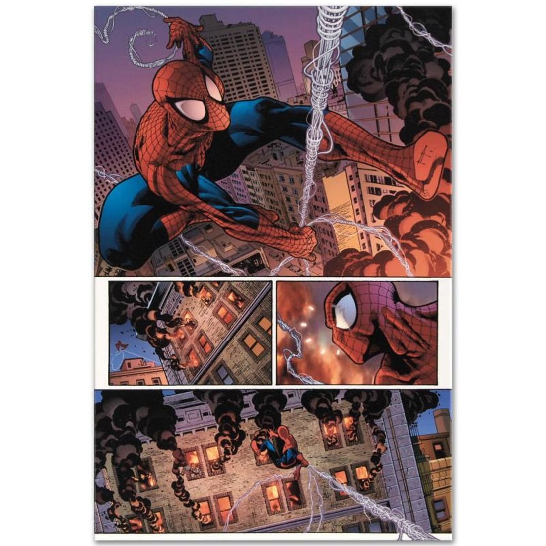 Marvel Comics "The Amazing Spider-Man #596" Numbered Limited Edition Giclee on Canvas by Paulo: A piece of comic book history, this limited edition, from original art by Paulo Siqueira, depicts Spider-Man in action, panel by panel. A Brazilian comic book artist, Paulo Siqueira has been drawing f