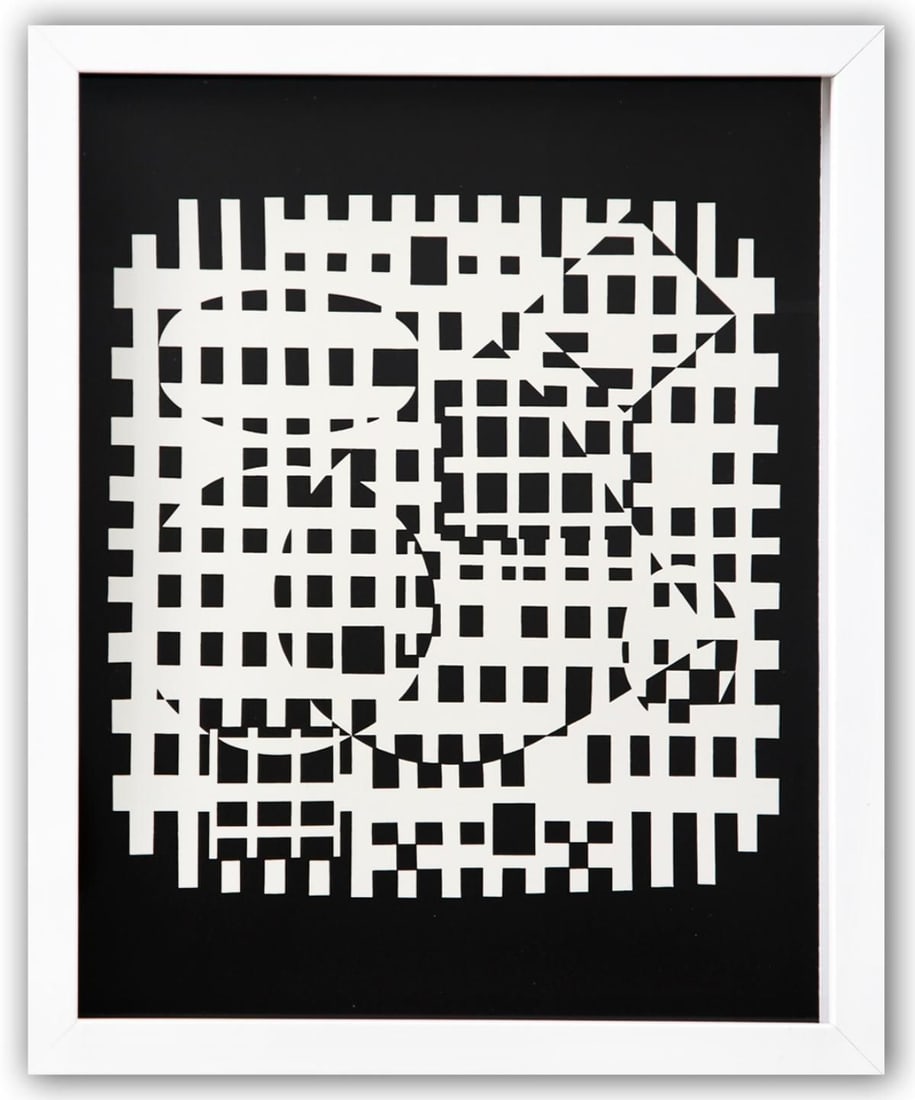 Victor Vasarely- Heliogravure Print "Untitled": Artist: Victor Vasarely. Medium: Heliogravure Print. Title: Untitled. Size: 14" x 11". Measures approx. 15" x 12" (framed). Additional: Custom Framed. Reference#: 21561.