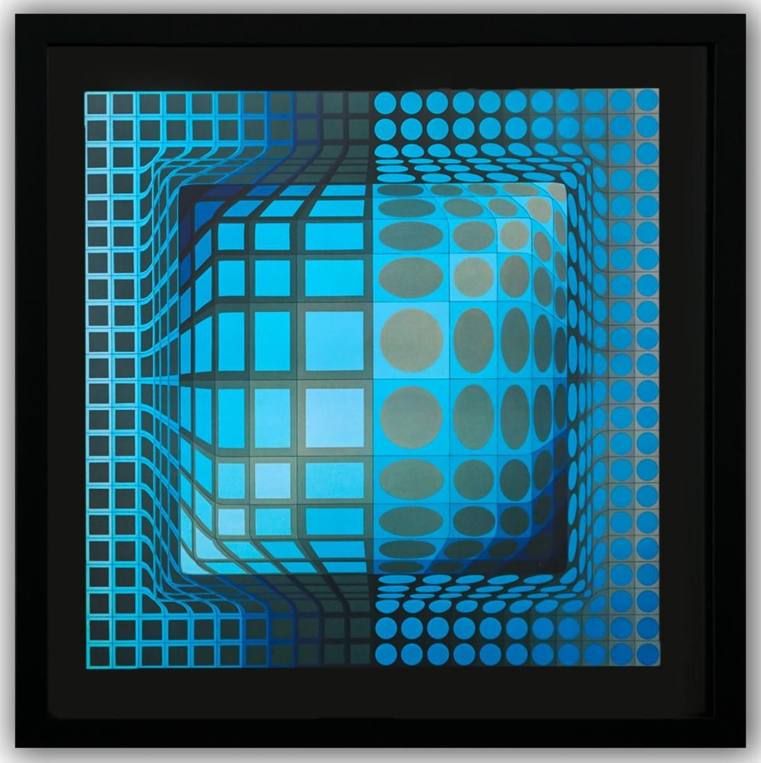 Victor Vasarely- Heliogravure Print "Untitled": Artist: Victor Vasarely. Medium: Heliogravure Print. Title: Untitled. Size: 10" x 10". Measures approx. 12" x 12" (framed). Additional: Custom Framed. Reference#: 21452.