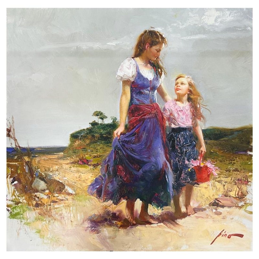 Pino (1939-2010) "Gathering Wildflowers" Hand Embellished Limited Edition on Canvas, Numbered and: Gathering Wildflowers is an hand embellished limited edition giclee on canvas by Pino (1939-2010), numbered and hand signed by the artist. Includes Certificate of Authenticity. Measures approx. 30" x 