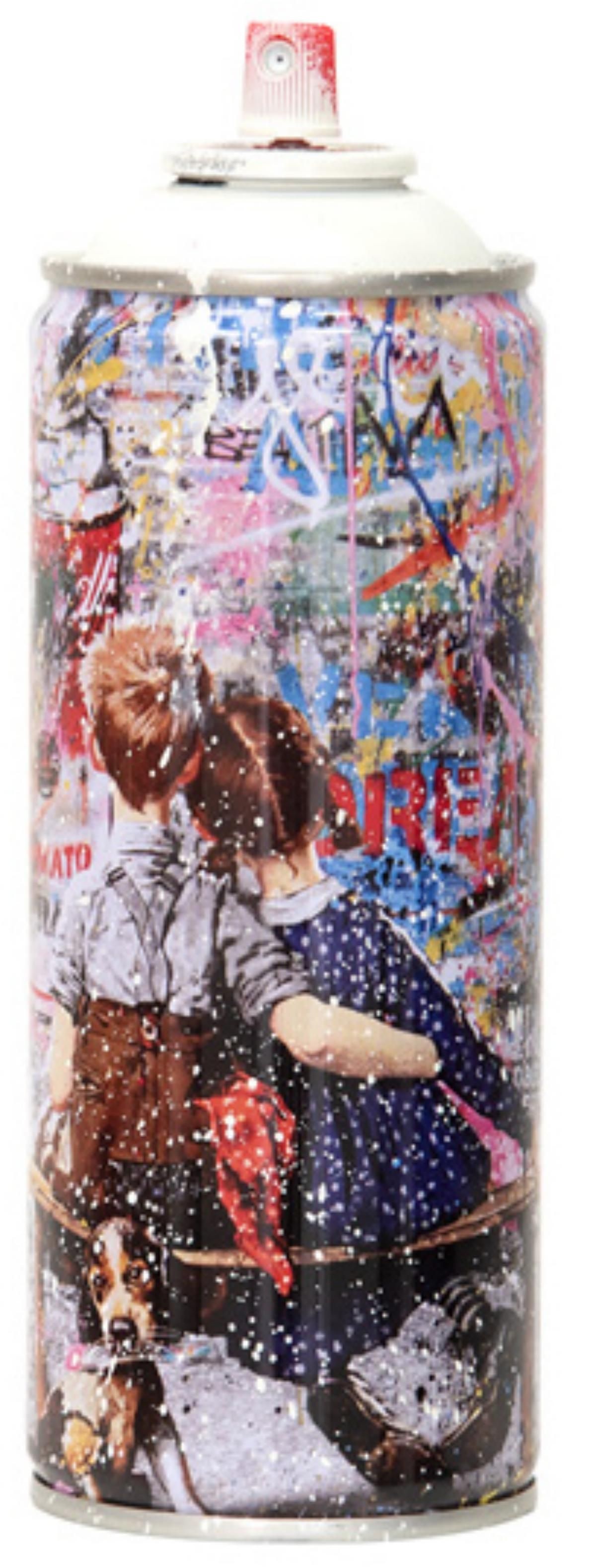 Mr. Brainwash- SPRAY CAN "WORK WELL TOGETHER, 2020": Artist: Mr. Brainwash. Medium: SPRAY CAN. Title: WORK WELL TOGETHER, 2020. Size: 7.5" x 2.5". Signature: Numbered and dated. Additional: Cans Include Case. Reference#: 14465.