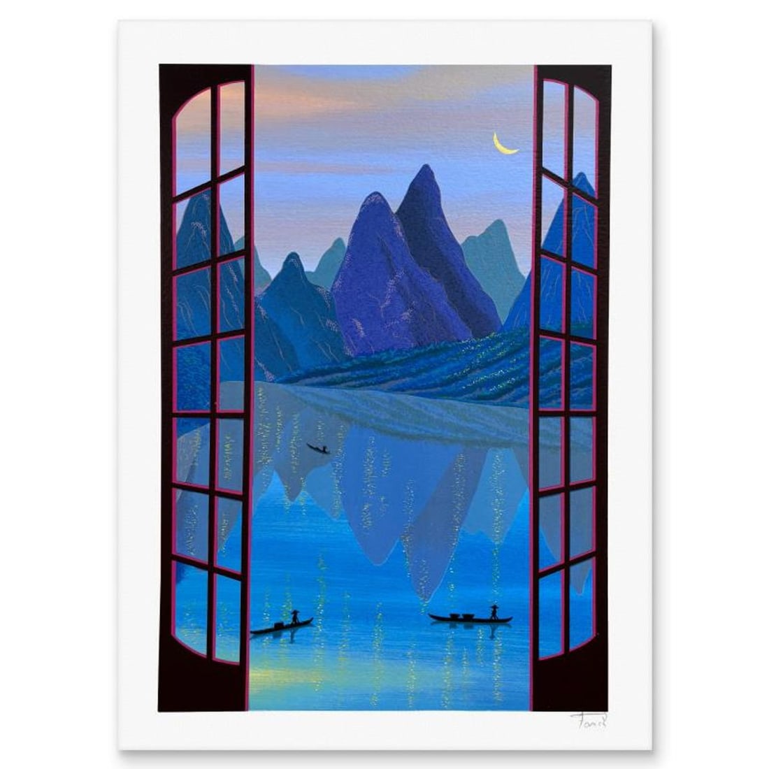 Fanch Ledan, "China Mountains" Limited Edition Serigraph, AP Numbered and Hand Signed with Letter of: China Mountains is a limited edition serigraph on paper by Fanch Ledan, AP numbered and hand signed by the artist. Includes Letter of Authenticity. Measures approx. 19" x 14" (border), 17" x 11.5" (im