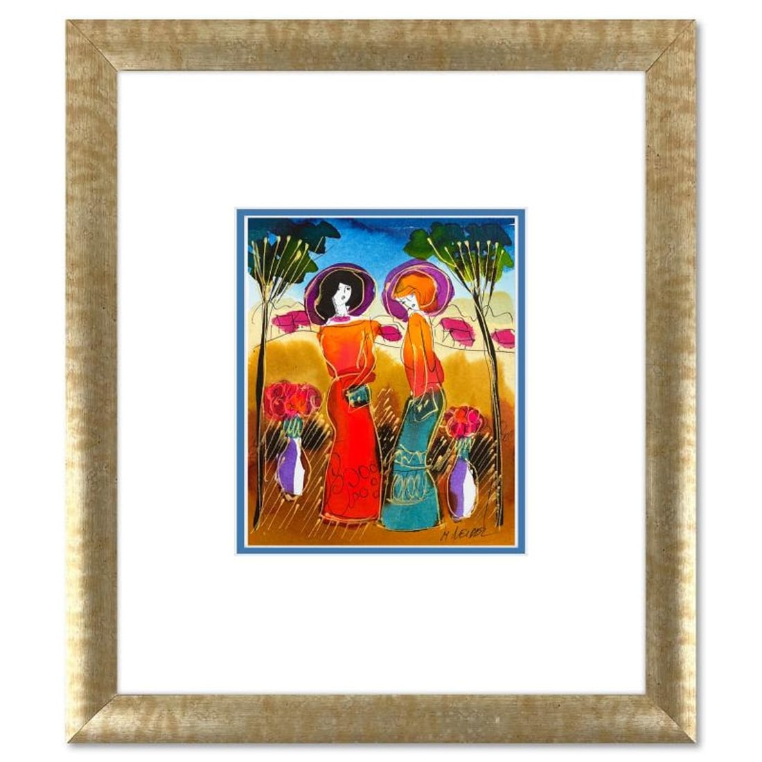 Moshe Leider, Framed Original Mixed Media Watercolor Painting, Hand Signed with Letter of: This is an original mixed media watercolor painting on paper by Moshe Leider. Hand signed by the artist, this piece comes custom framed and includes a Letter of Authenticity. Measures approximately 15