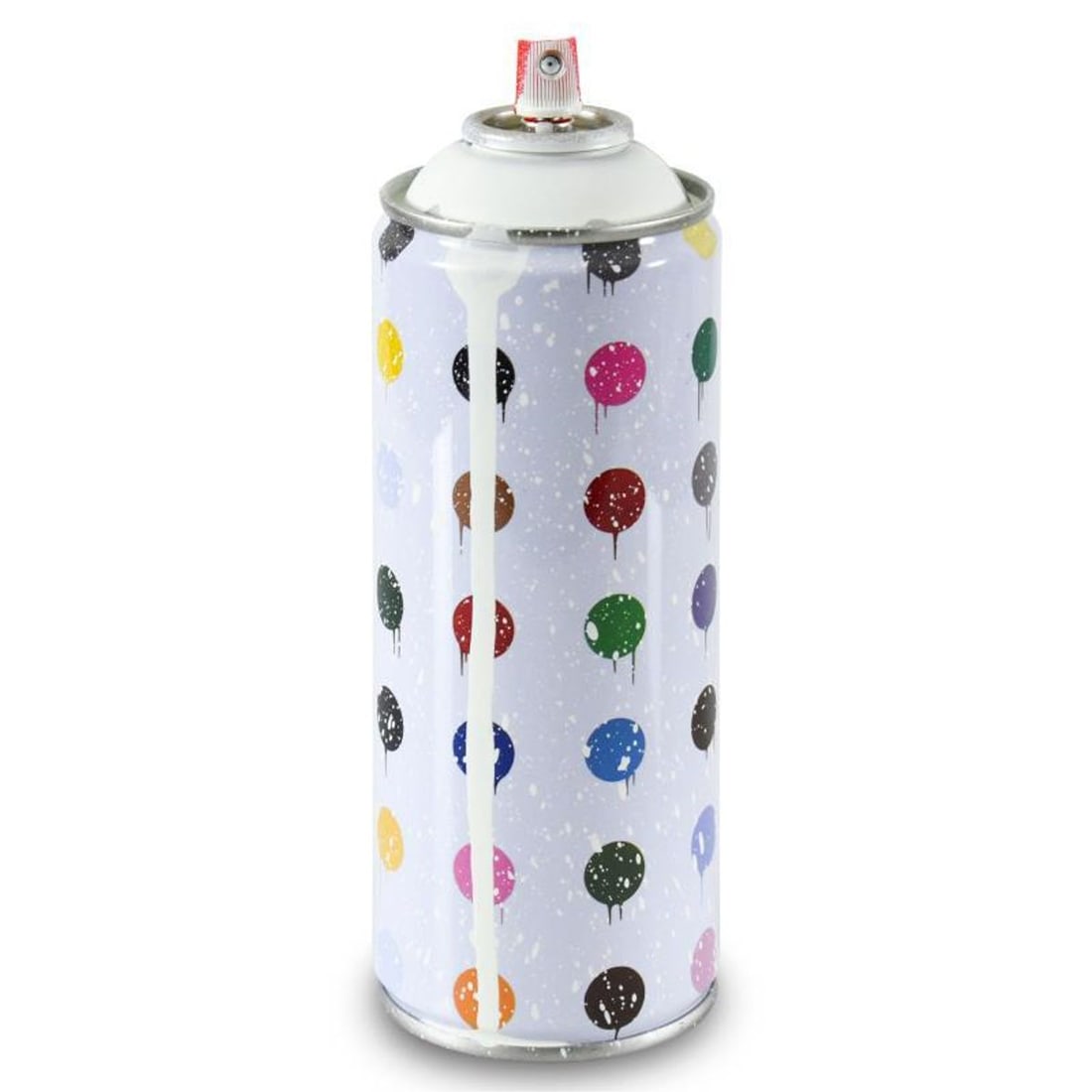 Mr. Brainwash, "Hirst Dots (White)" Limited Edition Hand Painted Spray Can with Plate Signature.: Hirst Dots (White) is a numbered limited edition hand painted spray can by Mr Brainwash. This piece bears the plate signature of the artist and comes from his 2020 Classic Spray Can Collection. Measur