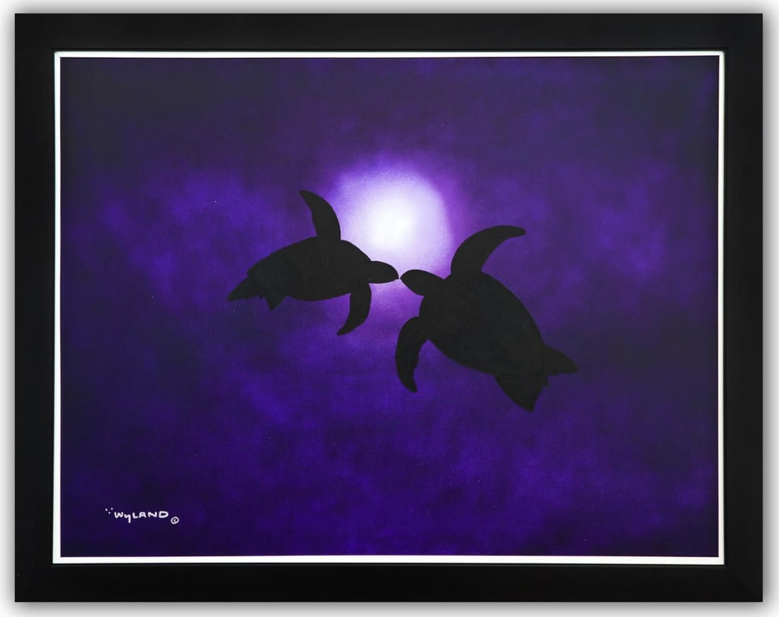Wyland- Original Painting on Canvas "Sea Turtles": Artist: Wyland. Medium: Original Painting on Canvas. Title: Sea Turtles. Size: 36" x 48". Measures approx. 44" x 55" (framed). Signature: Hand Signed by the artist. Certificate of Authenticity: Is inc