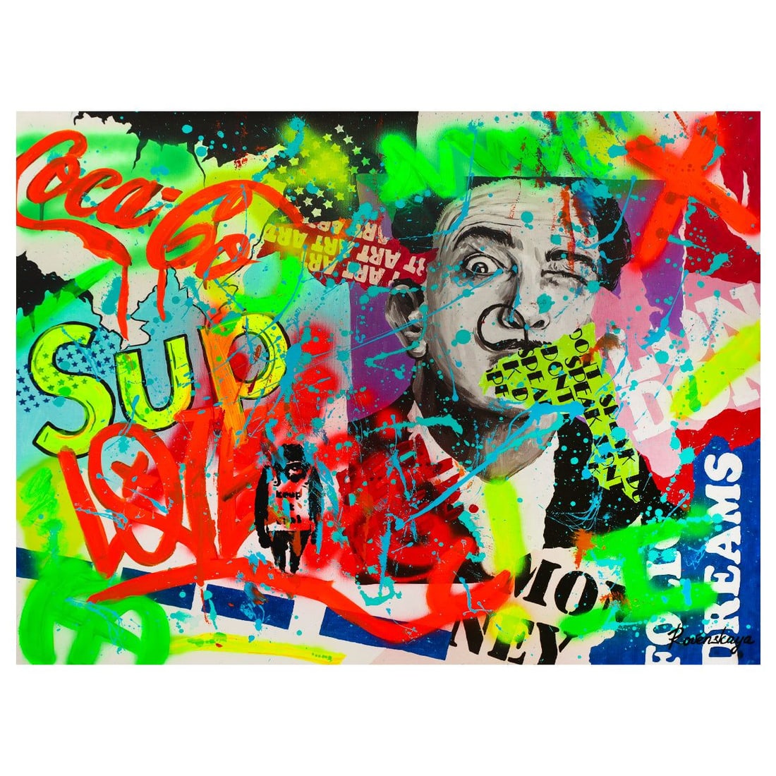 Nastya Rovenskaya- Mixed Media "SUP": Artist: Nastya Rovenskaya. Medium: Mixed Media. Title: SUP. Size: 30" x 40". Signature: Hand signed. Certificate of Authenticity: Is included. Reference#: 58238.