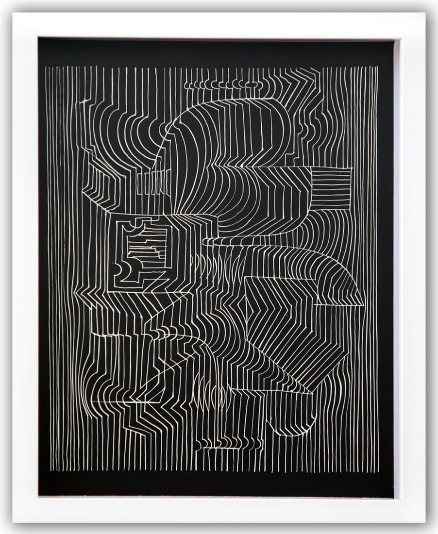 Victor Vasarely- Heliogravure Print "Untitled": Artist: Victor Vasarely. Medium: Heliogravure Print. Title: Untitled. Size: 13" x 10". Measures approx. 15" x 12" (framed). Additional: Custom Framed. Reference#: 21533.