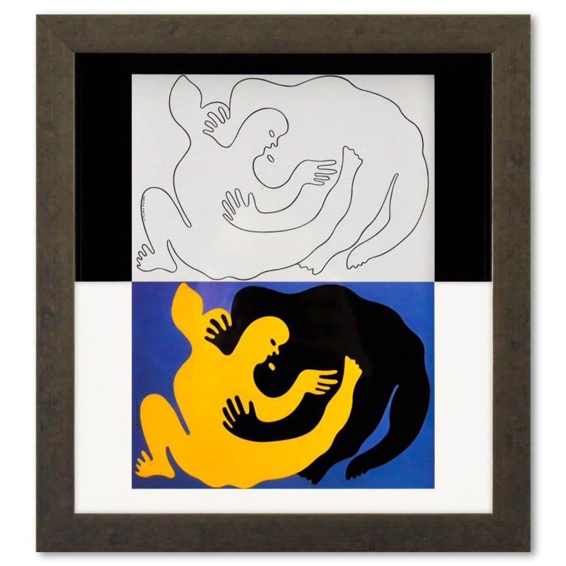 Victor Vasarely (1908-1997), "Catch (1,2) de la serie Graphismes 3" Framed 1977 Heliogravure Print: Catch (1,2) de la serie Graphismes 3 is a heliogravure print on paper, published in 1977, by Victor Vasarely (1908-1997). This piece comes custom framed, with a letter of authenticity and with a 1976 