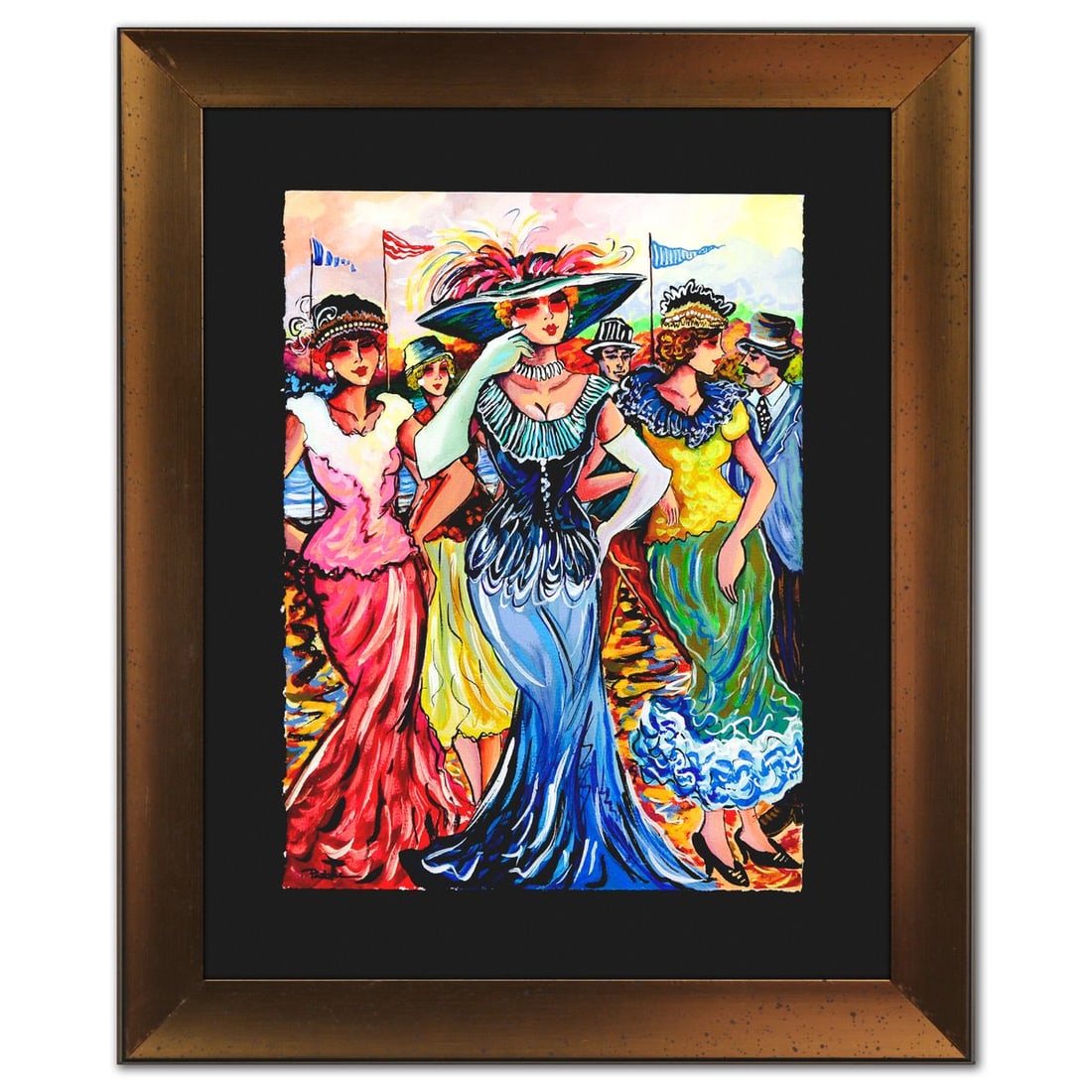 Patricia Govezensky- Original Watercolor "Grand Promenade": Artist: Patricia Govezensky. Medium: Original Watercolor. Title: Grand Promenade. Size: 15" x 11". Measures approx. 22" x 18" (framed). Signature: Hand signed. Certificate of Authenticity: Is included