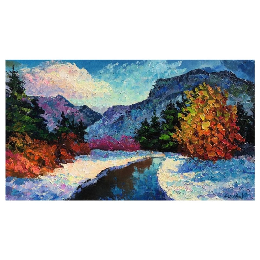 Alexander Antanenka, "Snow Melody" Hand Signed Original Painting on Canvas with Letter of: Snow Melody is an original oil painting on stretched canvas by Alexander Antanenka. Hand signed by the artist, the piece comes with a letter of authenticity. Measures approximately 14" x 24" (image).