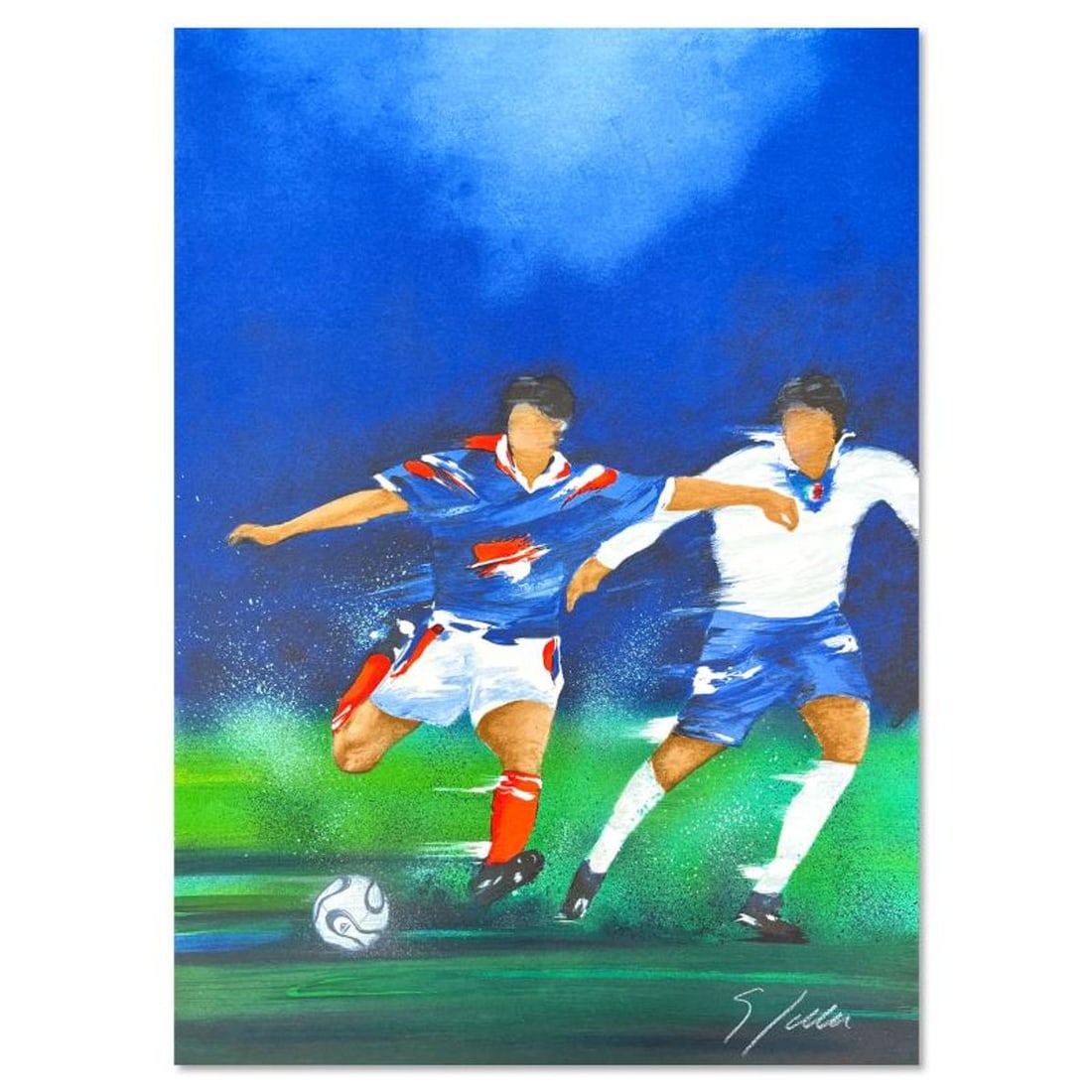 Victor Spahn, "France '98" hand signed limited edition lithograph with Certificate of Authenticity.: France '98 is a limited edition lithograph on paper by Victor Spahn. Printed at Art-Lithographies workshop in Paris, the piece is hand signed by the artist and comes with a certificate of authenticity