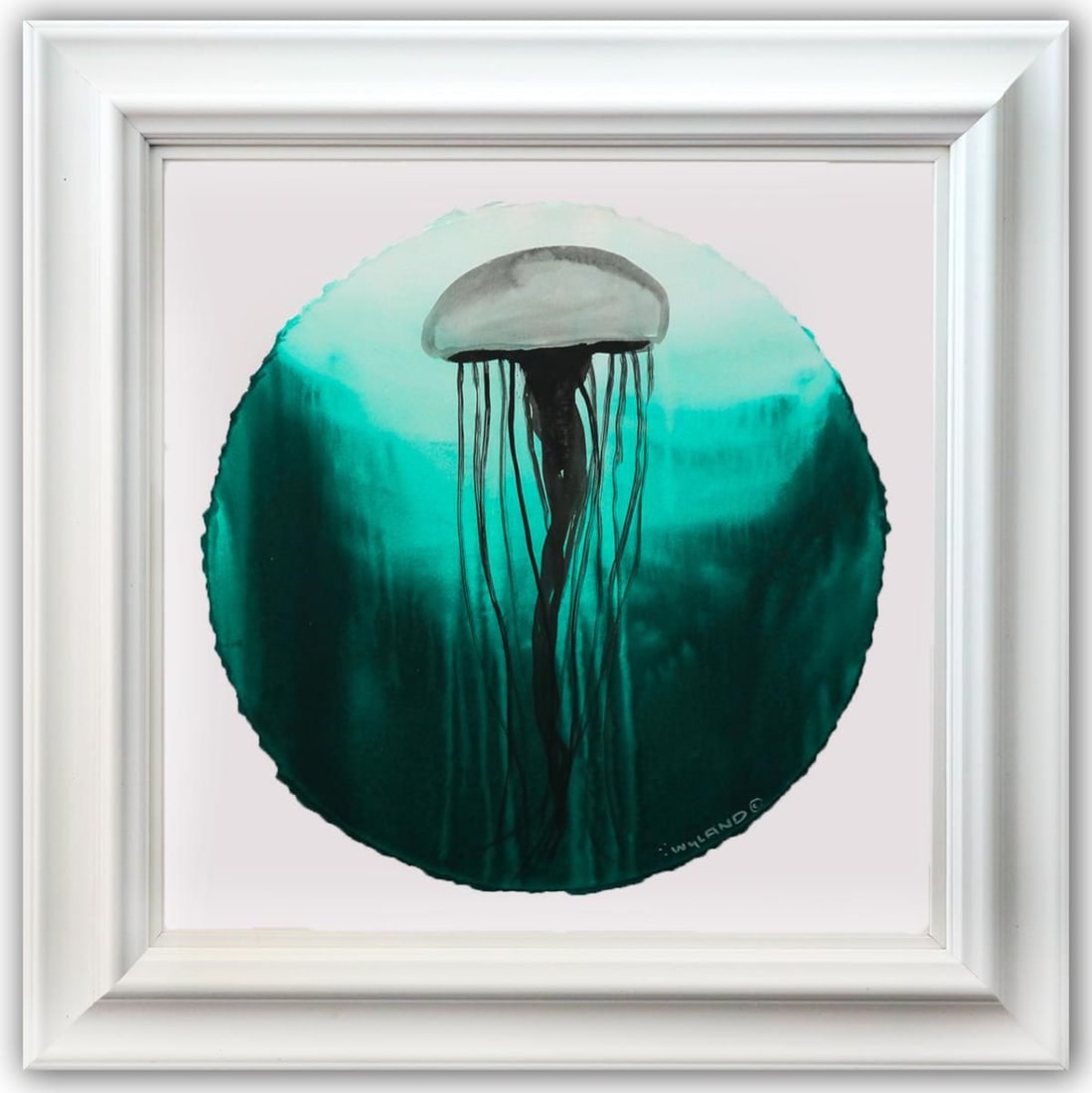Wyland- Original Watercolor Painting on Deckle Edge Paper "Fluke": Artist: Wyland. Medium: Original Watercolor Painting on Deckle Edge Paper. Title: Fluke. Size: 19" x 19". Measures approx. 30" x 30" (framed). Signature: Hand Signed by the artist. Certificate of Auth