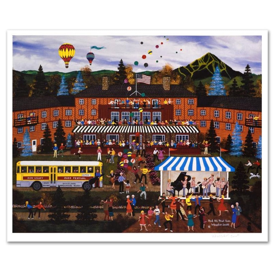 Jane Wooster Scott, "And All that Jazz" Hand Signed Limited Edition Lithograph with Letter of: And All tha Jazz is a limited edition lithograph on paper by Jane Wooster Scott. The piece is hand signed and numbered and comes with a letter of authenticity. Measures approx. 23" x 19" (with border)