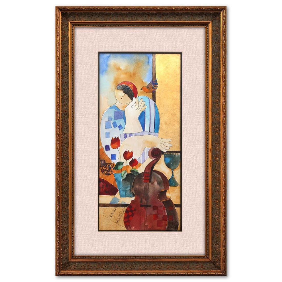 Dorit Levy- Original Mixed Media "Thoughts of Love": Artist: Dorit Levy. Medium: Original Mixed Media. Title: Thoughts of Love. Size: 28" x 13". Measures approx. 41" x 26" (framed). Signature: Hand Signed. Additional: Year: 2006. Reference#: 74568.