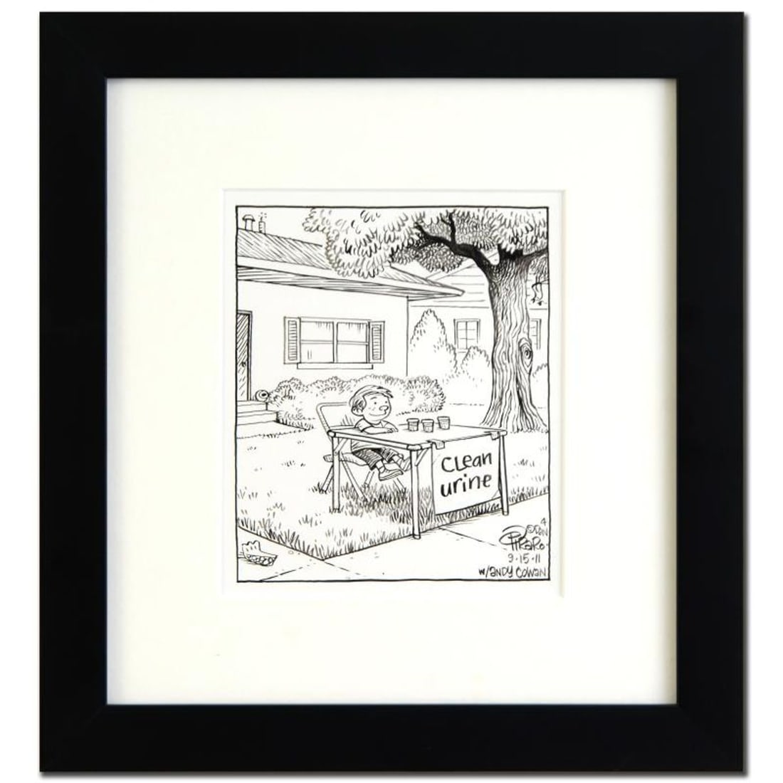 Bizarro, "The Stand" Framed Original Pen & Ink Drawing by Dan Piraro, Hand Signed and with COA: Enter a surreal and satirical world of twisted imagination and award winning creativity. "The Stand" is an original pen & ink drawing on paper by Dan Piraro, creator of the critically acclaimed and aw