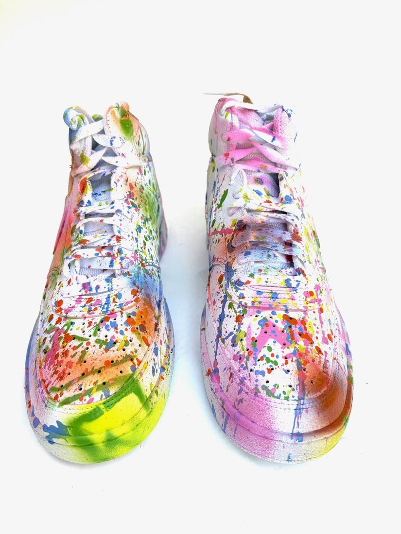 E.M Zax- 1/1 unique hand painted shoes with box: Artist: E.M Zax. Medium: 1/1 unique hand painted shoes with box. Signature: Hand Signed by the Artist. Reference#: 33411.