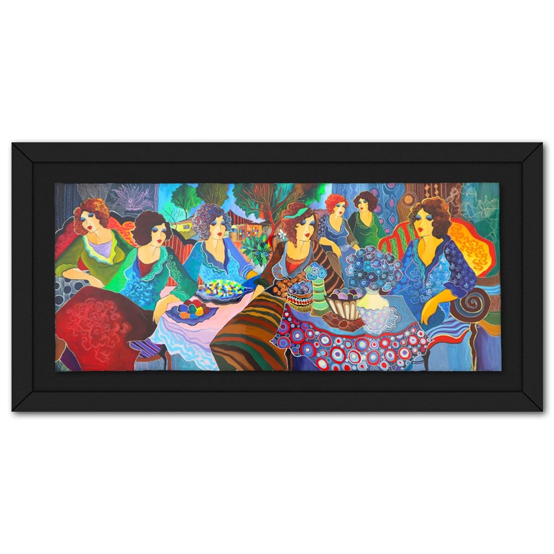 Patricia Govezensky- Original Watercolor "A Celebration of Color and Culture": Artist: Patricia Govezensky. Medium: Original Watercolor. Title: A Celebration of Color and Culture. Size: 22" x 52". Measures approx. 31" x 61" (framed). Signature: Hand Signed by the artist.