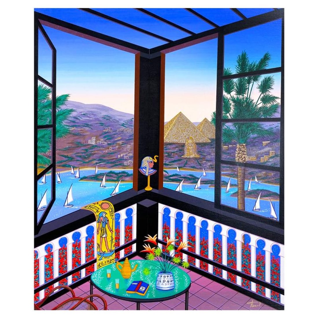 Fanch Ledan, "Egyptian Atmopsphere" Limited Edition Serigraph on Canvas, AP Numbered Inverso and: Egyptian Atmopsphere is a limited edition serigraph on canvas by Fanch, AP numbered inverso and hand signed by the artist. Includes Letter of Authenticity. Measures approx. 27.5" x 22.5" (image). This