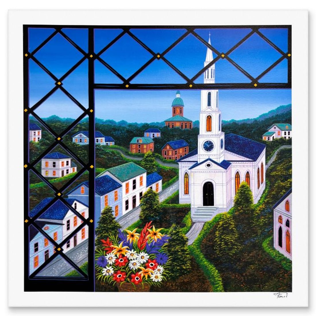 Fanch Ledan, "Virginia Village" Limited Edition Serigraph, AP Numbered and Hand Signed with Letter: Virginia Village is a limited edition serigraph on paper by Fanch Ledan, AP numbered and hand signed by the artist. Includes Letter of Authenticity. Measures approx. 19.5" x 19.5" (border), 17.5" x 17