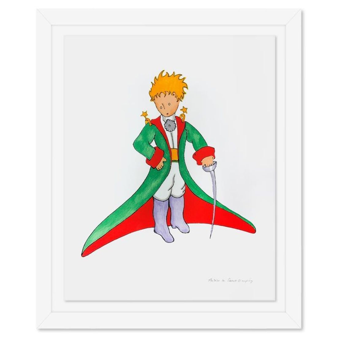 Antoine de Saint-Exupery 1900-1944 (After), "The Little Prince In His Suit" Framed Limited Edition: The Little Prince In His Suit is a limited edition lithograph by Antoine de Saint-Exupery (1900-1944), bearing the plate signature of the artist. This piece comes from an edition of 300 authorized by 