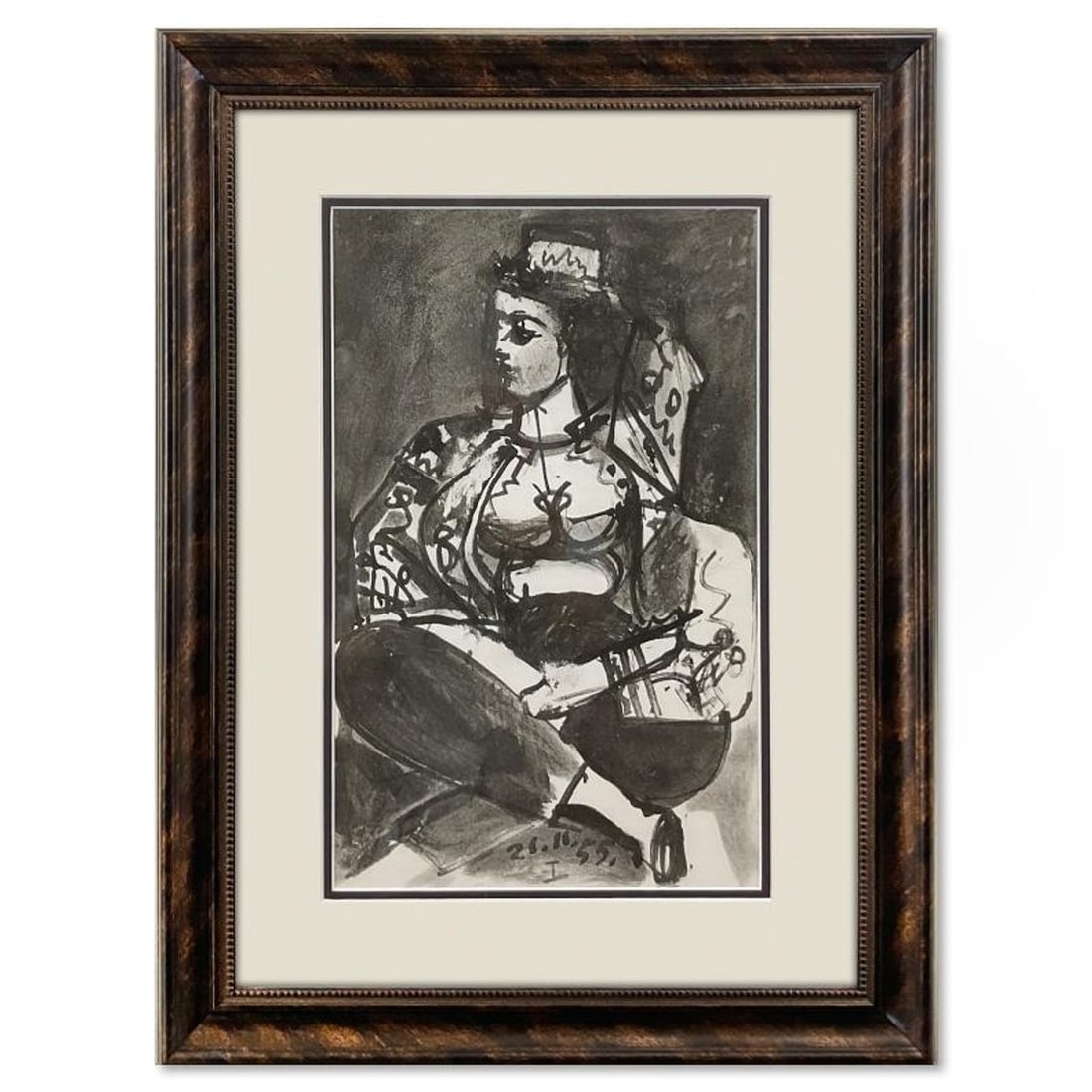 Pablo Picasso (1881-1973), "Carnet de Californie 21.11.55-I" Framed Vintage Lithograph on Paper with: Carnet de Californie 21.11.55-I is a vintage lithograph on paper by Pablo Picasso (1881-1973). This piece is from Picasso's Carnet de Californie Series and was printed in Paris, France by Mourlot Stud