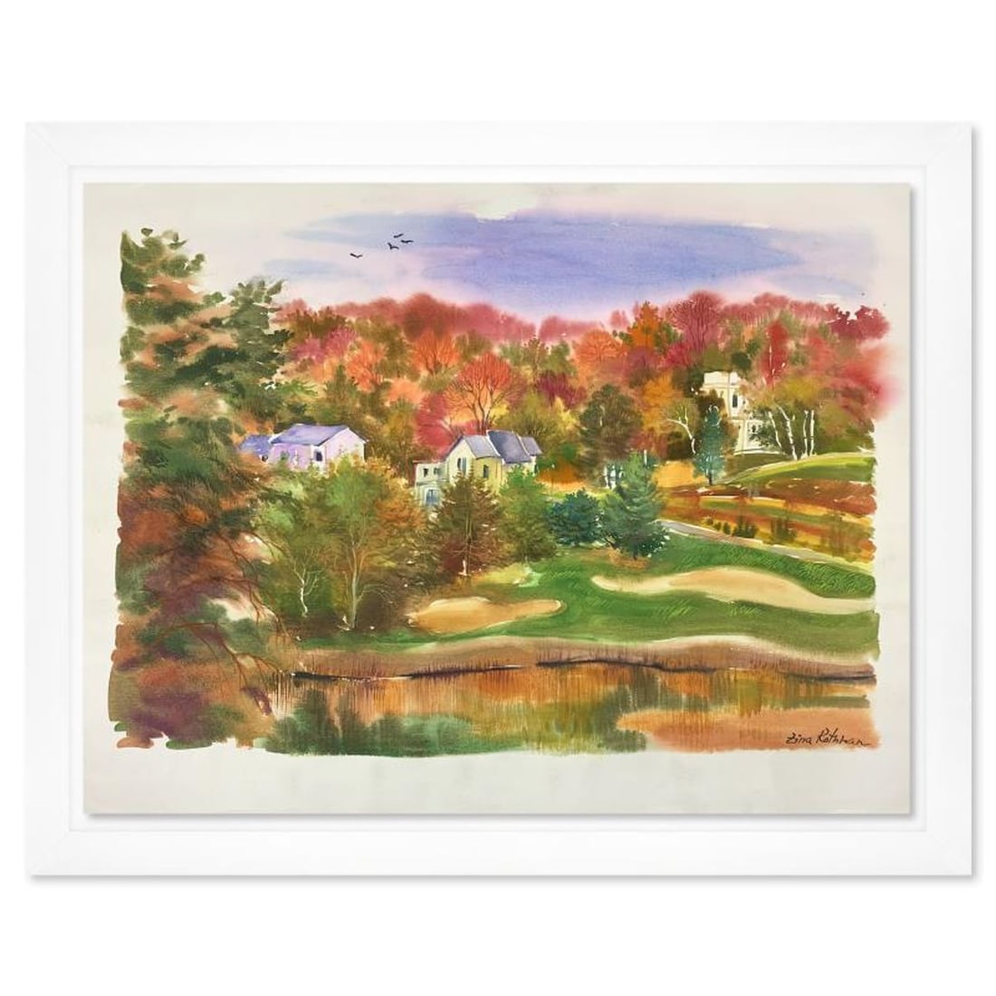 Zina Roitman, Framed Hand Signed Original Painting with Letter of Authenticity.: This is an untitled original painting on paper by Zina Roitman. The piece is hand signed, framed, and comes with a letter of authenticity. Measures approximately 28" x 34" (frame), 24" x 30" (sheet). 
