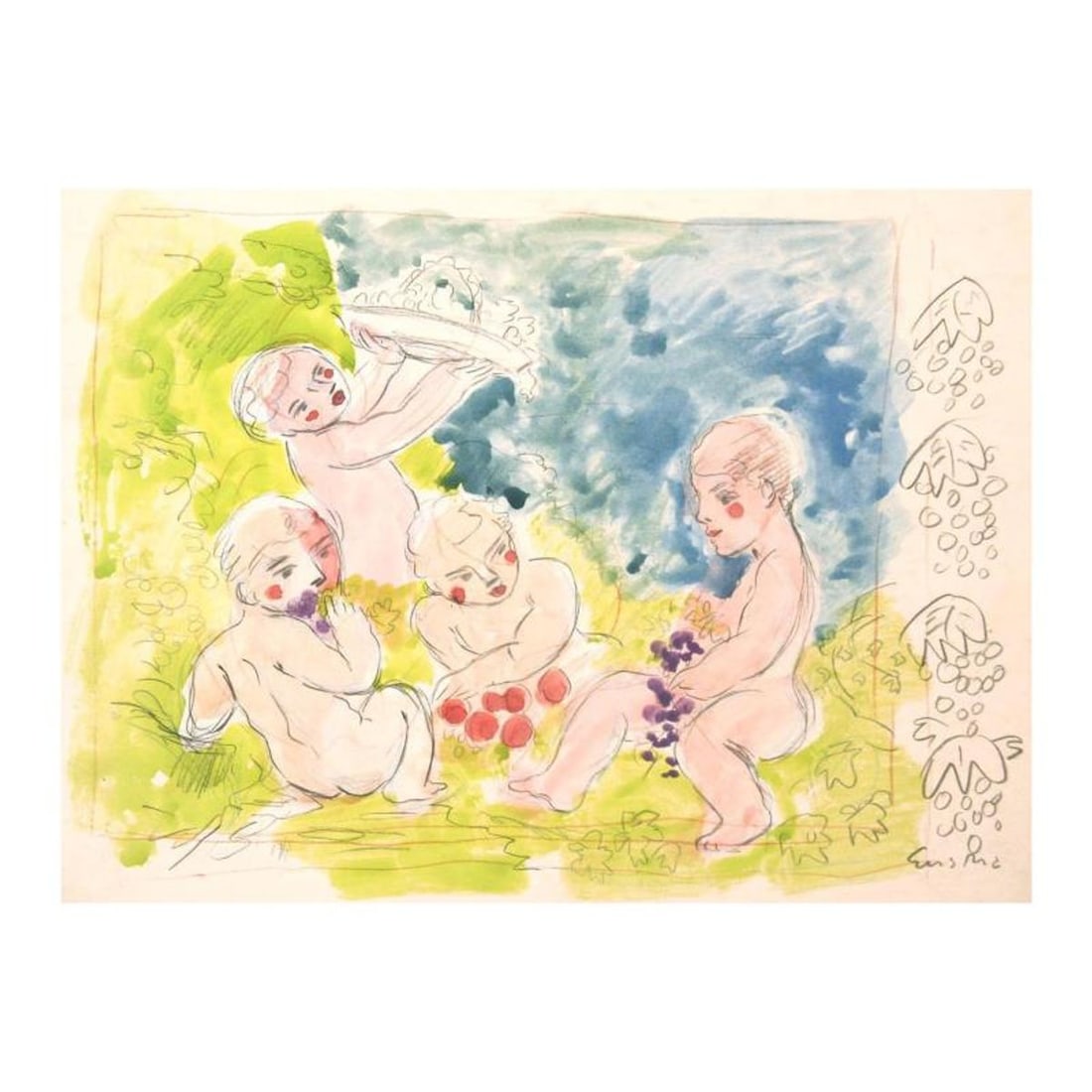 Wayne Ensrud, "Cherubs" Mixed Media Original Artwork; Hand Signed; COA (1 of 2)
