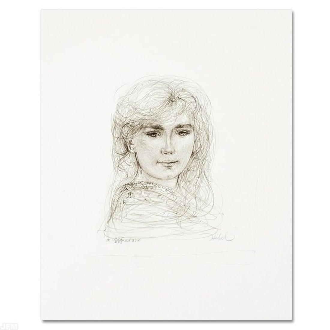 Inga Limited Edition Lithograph by Edna Hibel, Numbered and Hand Signed with Certificate of: Wild lines and muted colors make Edna Hibel's art stand out in any room. "Inga" is a limited edition lithograph on paper, numbered and hand signed by Hibel. Includes Certificate of Authenticity! Measu