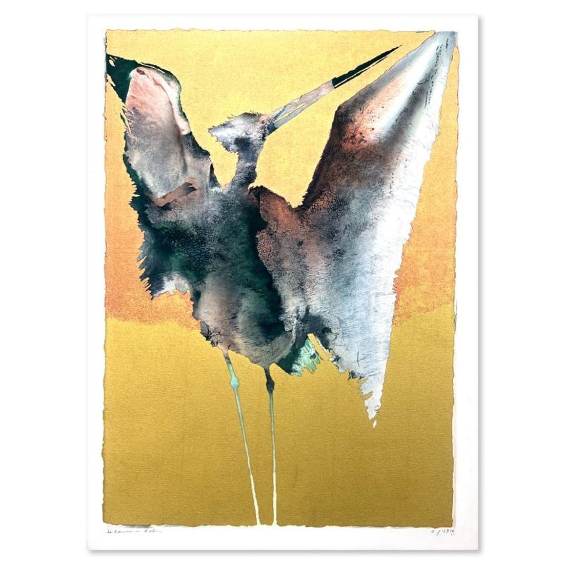 Edwin Salomon (1935-2014), "Golden Stork" Limited Edition Serigraph, Hand Signed and Numbered;: Golden Stork is a limited edition serigraph on paper by Edwin Salomon (1935-2014). The piece comes hand signed by the artist, numbered, and with a letter of authenticity. Measures approximately 27.5" 