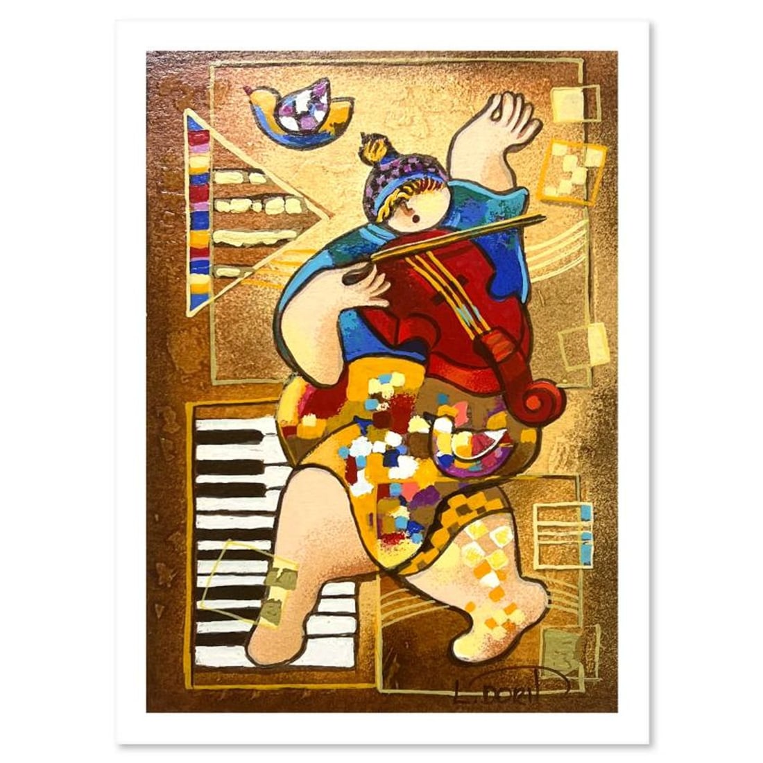 Dorit Levi, "Dancing on Bars" Limited Edition Serigraph, Numbered and Hand Signed with Letter of: "Dancing on Bars" is a limited edition serigraph on paper by Dorit Levi. The piece comes hand signed by the artist, numbered, and with a letter of authenticity. Measures approximately 8" x 5.5".