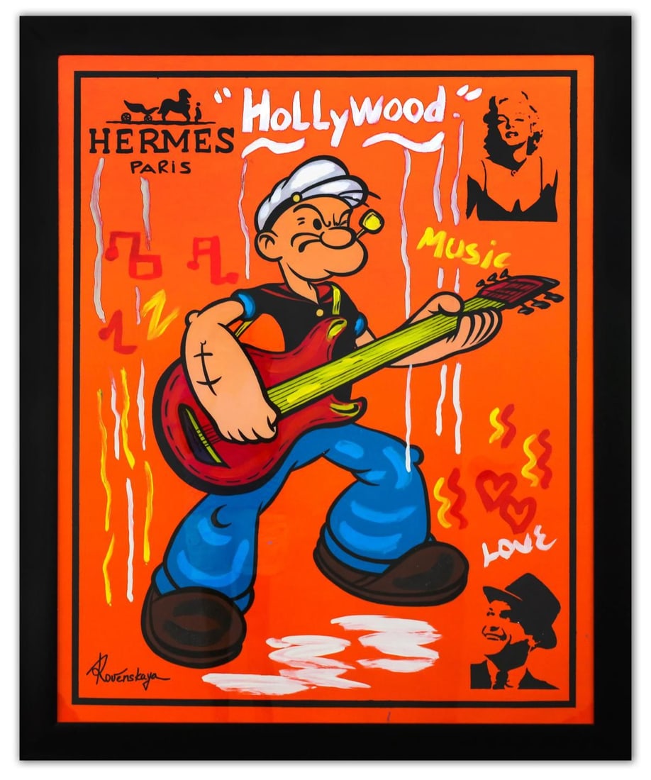 Nastya Rovenskaya- Original Mixed Media on Paper "Rocking Sailor": Artist: Nastya Rovenskaya. Medium: Original Mixed Media on Paper. Title: Rocking Sailor. Size: 50" x 40". Measures approx. 56" x 46" (framed). Signature: Hand Signed by the artist. Certificate of