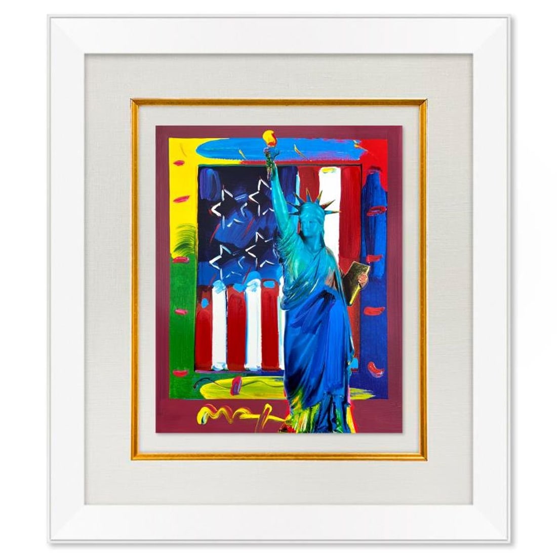 Peter Max, "Full Liberty with Flag" Framed One-of-a-Kind Mixed Media, Hand Signed with Registration (1 of 2)