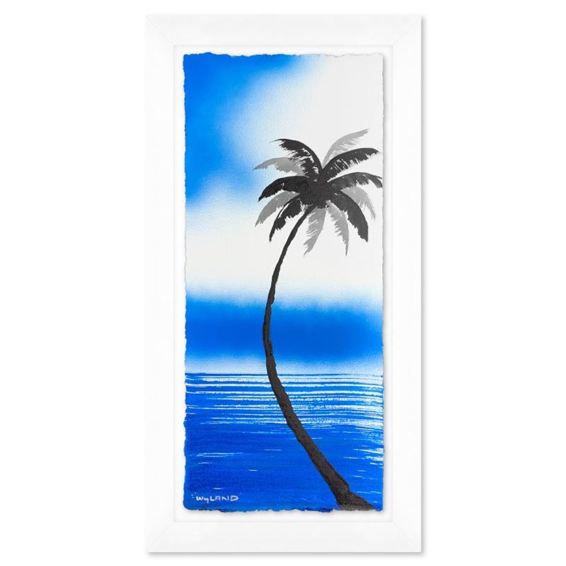 Wyland- Original Watercolor Painting on Deckle Edge Paper "Palm Trees": Artist: Wyland. Medium: Original Watercolor Painting on Deckle Edge Paper. Title: Palm Trees. Size: 22.5" x 10.5". Measures approx. 30.5" x 18.5" (framed). Signature: Hand signed. Certificate of Authe