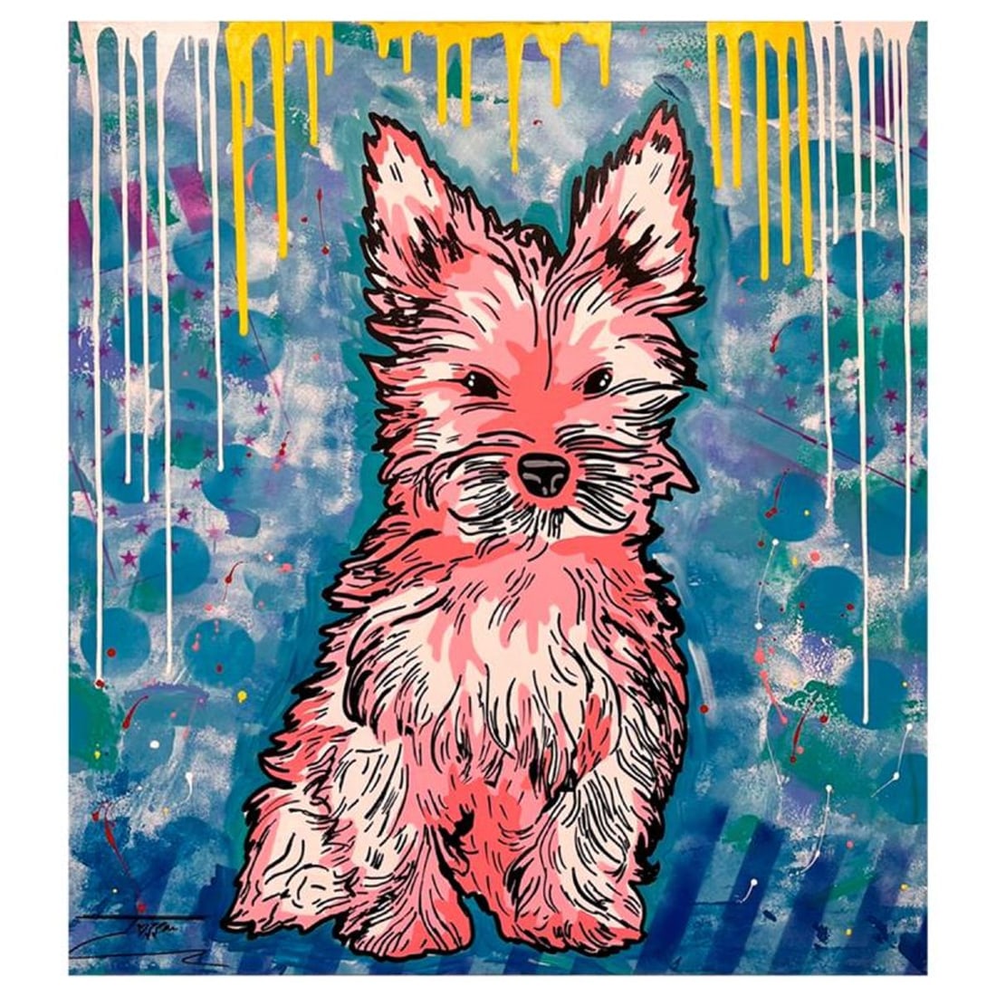Jozza, "Pink Yorkie" Unique Mixed Media on Canvas, Hand Signed with Letter of Authenticity. (1 of 1)