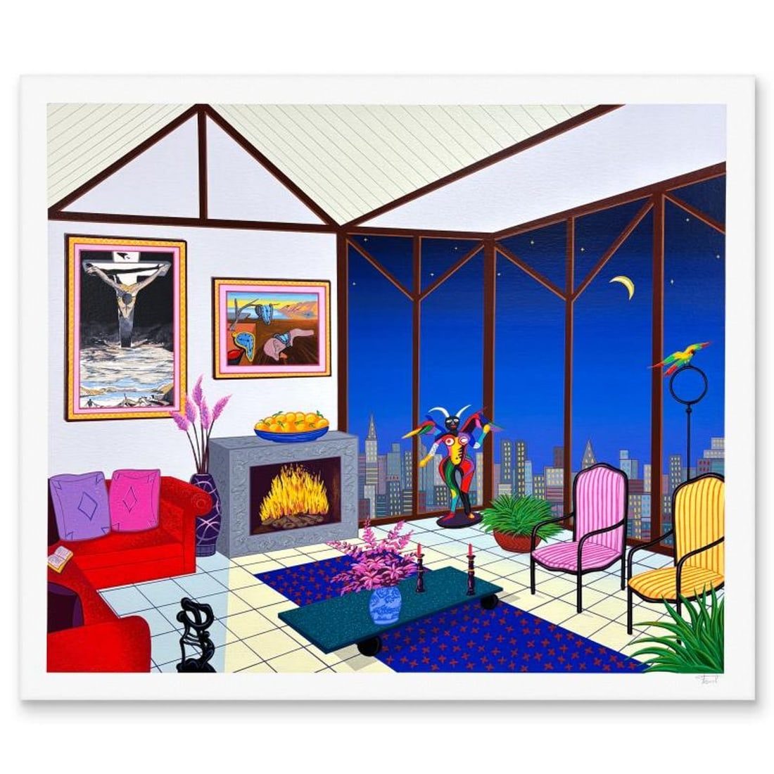 Fanch Ledan, "Interior with Salvador Dali" Limited Edition Serigraph, Numbered and Hand Signed with: Interior with Salvador Dali is a limited edition serigraph on paper by Fanch Ledan, numbered and hand signed by the artist. Includes Letter of Authenticity. Measures approx. 25.5" x 30" (border), 23" 