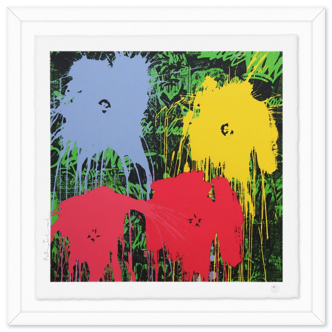 Mr Brainwash- Silkcreen on Paper "Flowarh$ - II (D), 2021": Artist: Mr Brainwash. Medium: Silkcreen on Paper. Title: Flowarh$ - II (D), 2021. Size: 24" x 24". Measures approx. 30" x 30" (framed). Signature: Hand signed and numbered. Certificate of Authenticity