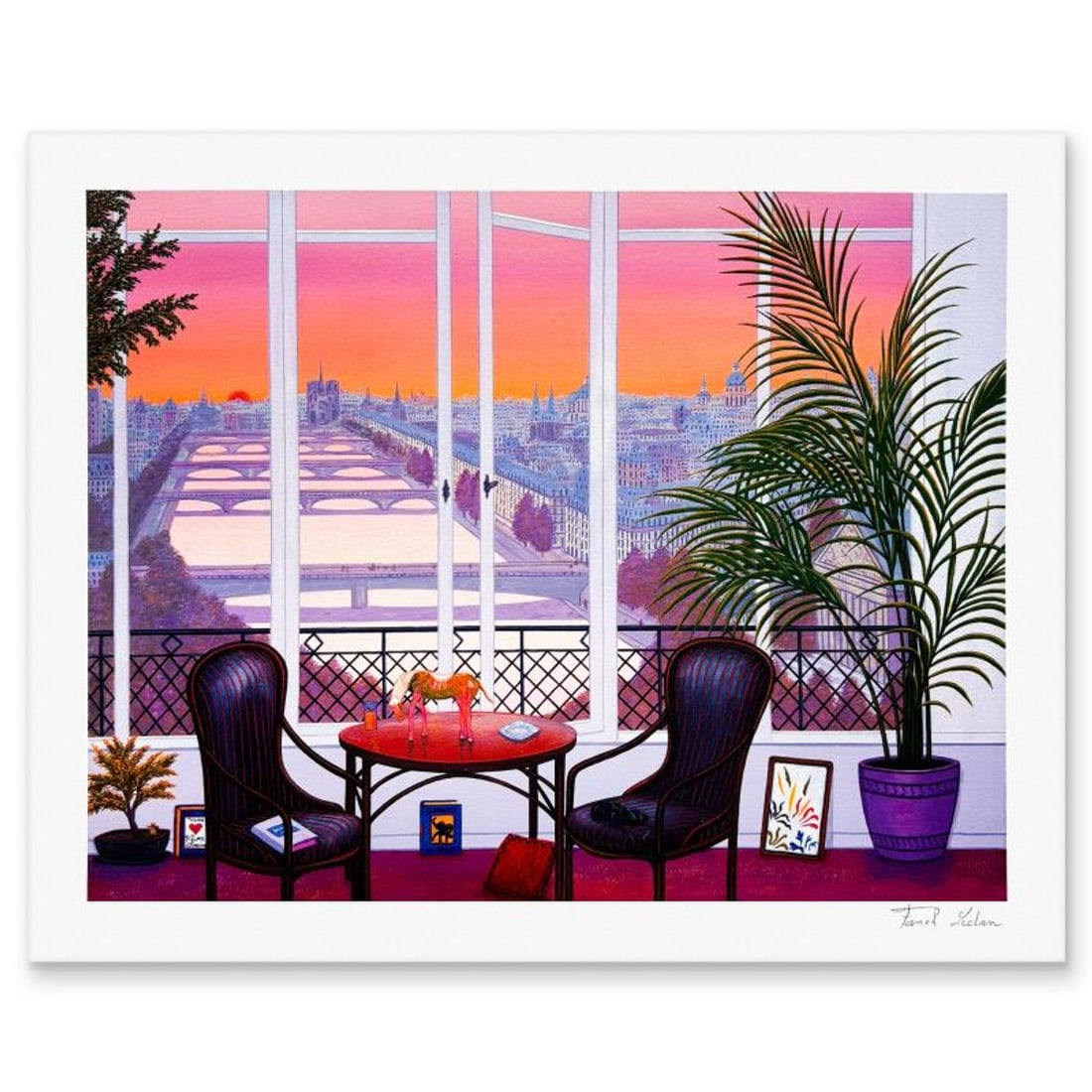 Fanch Ledan, "Terrace sur Seine" Limited Edition Serigraph, AP Numbered and Hand Signed with Letter: Terrace sur Seine is a limited edition serigraph on paper by Fanch Ledan, AP numbered and hand signed by the artist. Includes Letter of Authenticity. Measures approx. 13.5" x 17" (border), 11.5" x 15"