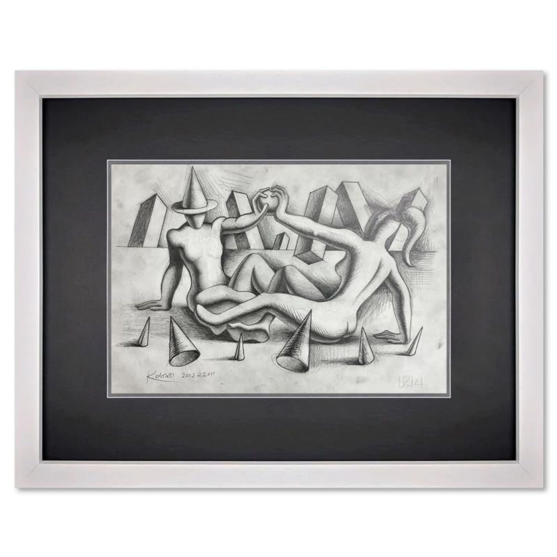 Mark Kostabi, "Feel It!! Feel the Ballbration...Come on Free Your Mind" Framed Original Drawing on (1 of 3)