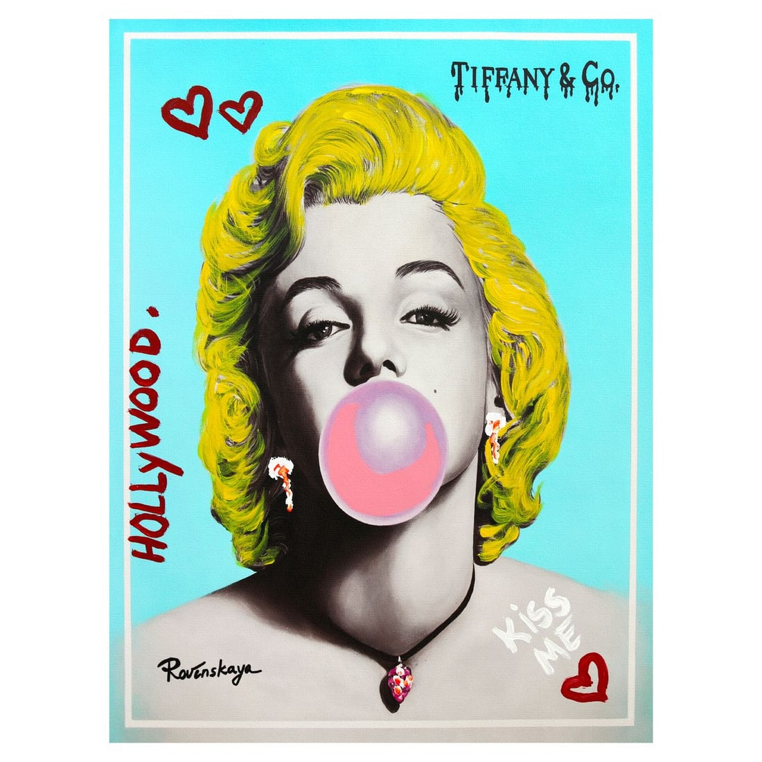 Nastya Rovenskaya- Mixed Media on Canvas "Bubble Gum": Artist: Nastya Rovenskaya. Medium: Mixed Media on Canvas. Title: Bubble Gum. Size: 40" x 30". Signature: Hand signed. Certificate of Authenticity: Is included. Reference#: 49435.
