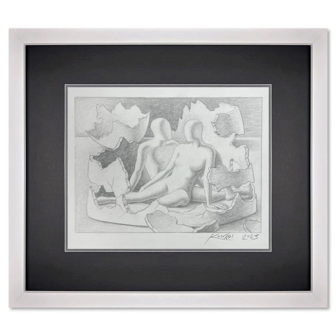 Mark Kostabi, "The Birth of Wisdom" Framed Original Drawing on Paper, Hand Signed with Certificate (1 of 3)