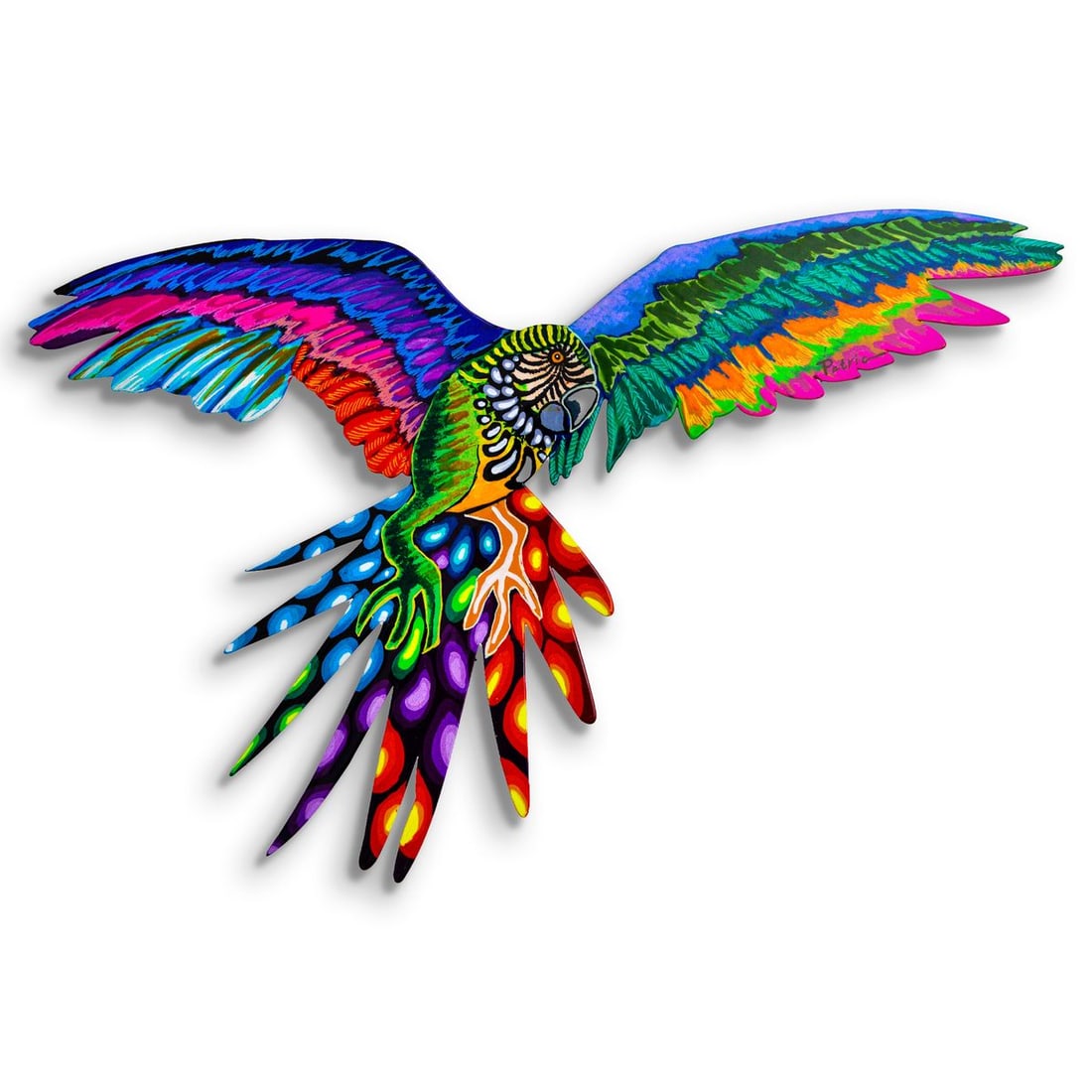 Patricia Govezensky- Original Painting on Laser Cut Steel "Macaw": Artist: Patricia Govezensky. Medium: Original Painting on Laser Cut Steel. Title: Macaw. Size: 11.5" x 18". Signature: Hand Signed by the artist. Certificate of Authenticity: Is included. Reference#: 