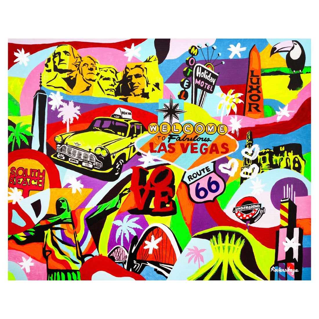 Nastya Rovenskaya- Mixed Media on Canvas "Casino Life": Artist: Nastya Rovenskaya. Medium: Mixed Media on Canvas. Title: Casino Life. Size: 24" x 30". Signature: Hand signed. Certificate of Authenticity: Is included. Reference#: 58899.