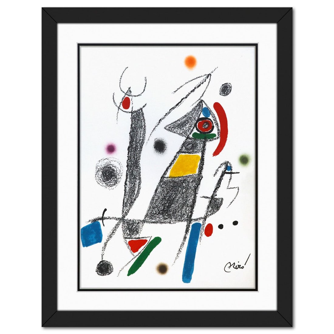 After Joan Miro- Lithograph on light wove paper "Maravillas con variaciones acrosticas 06": Artist: After Joan Miro. Medium: Lithograph on light wove paper. Title: Maravillas con variaciones acrosticas 06. Size: 19" x 14". Measures approx. 25" x 20" (framed). Signature: Signed in the plate. 