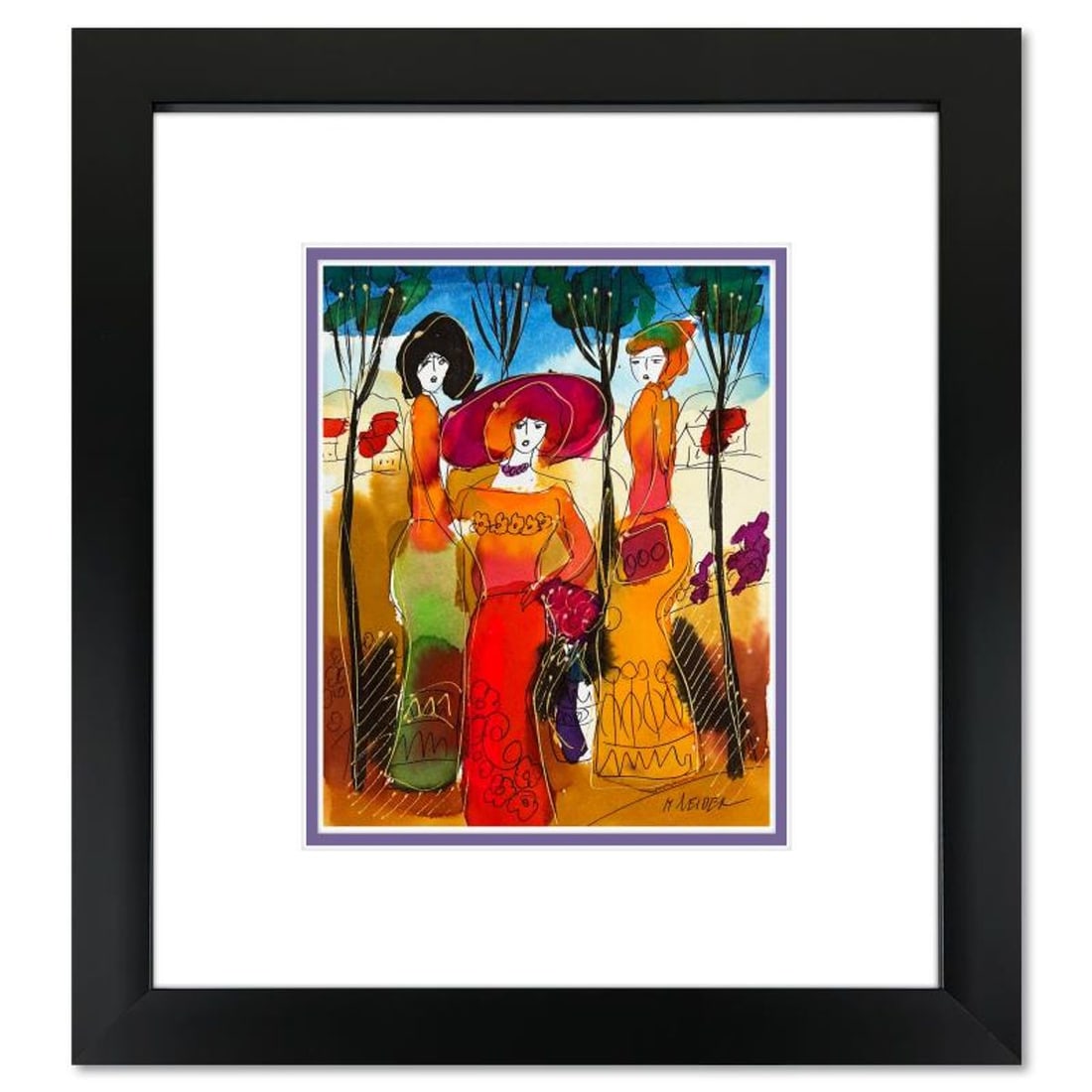 Moshe Leider, Framed Original Mixed Media Watercolor Painting, Hand Signed with Letter of: This is an original mixed media watercolor painting on paper by Moshe Leider. Hand signed by the artist, this piece comes custom framed and includes a Letter of Authenticity. Measures approximately 16