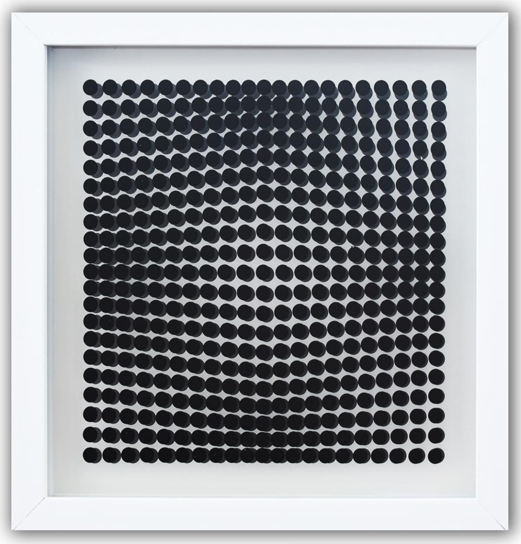 Victor Vasarely- 3D Wall Sculpture/object "Cinetiques": Artist: Victor Vasarely. Medium: 3D Wall Sculpture/object. Title: Cinetiques. Size: 10" x 10". Measures approx. 12" x 12" (framed). Additional: Custom Framed. 2 layers- Top layer printed on clear Luci