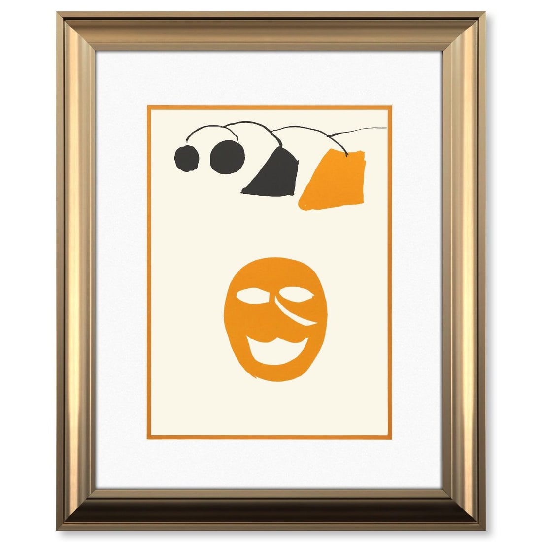 Alexander Calder- Lithograph "DLM221 - MASQUE JAUNE": Artist: Alexander Calder. Medium: Lithograph. Title: DLM221 - MASQUE JAUNE. Size: 15" x 11". Measures approx. 23" x 19" (framed). Certificate of Authenticity: Is included. Reference#: 45522.