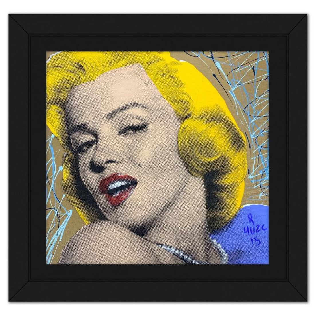 Ringo Daniel Funes, "Marilyn with Pearls" Framed One-of-a-Kind Mixed Media on Canvas, Hand Signed: Marilyn with Pearls is a one-of-a-kind hand-pulled mixed media silkscreen on canvas by Ringo (Daniel Funes) - protege of Andy Warhol's apprentice, Steve Kaufman.This piece is hand signed by the artist