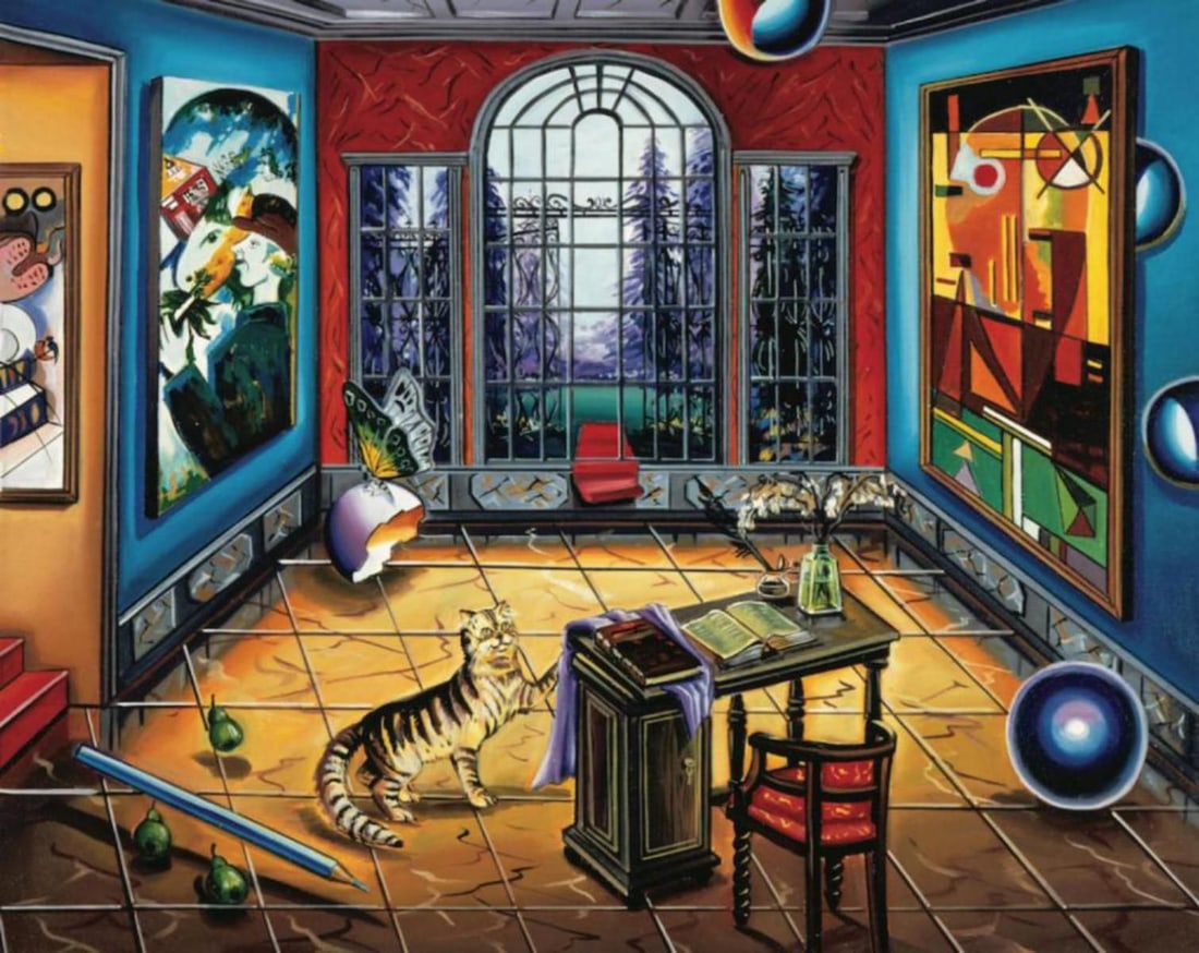 Alexander Astahov- Original Giclee on Canvas "Writing to Chagall": Artist: Alexander Astahov. Medium: Original Giclee on Canvas. Title: Writing to Chagall. Size: 24" x 30". Signature: Hand Signed by the Artist. Certificate of Authenticity: From the publisher. Referen