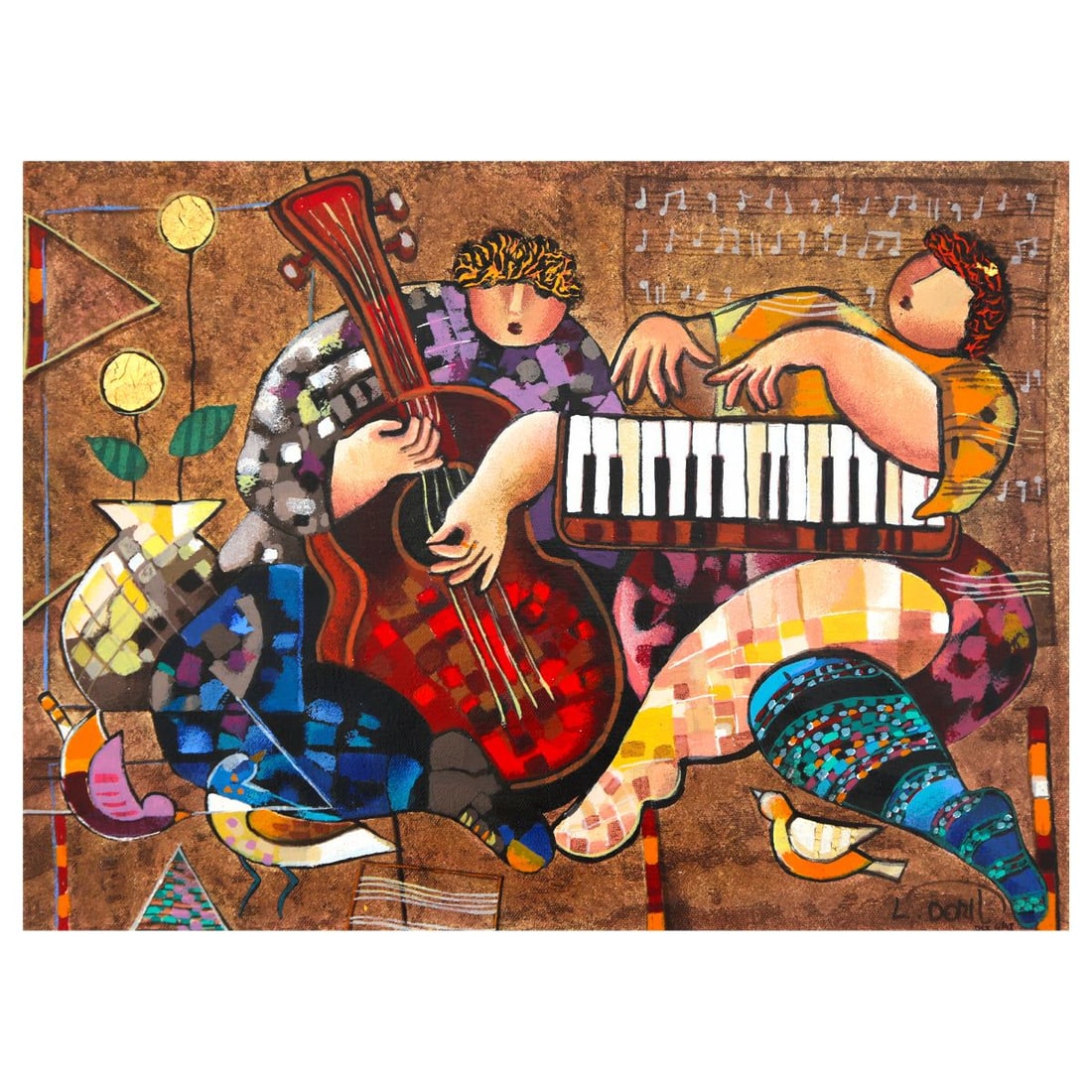Dorit Levy- Hand Embelished Serigraph on Canvas "Folklore": Artist: Dorit Levy. Medium: Hand Embelished Serigraph on Canvas. Title: Folklore. Size: 14" x 19". Signature: Hand signed and numbered. Reference#: 74802.