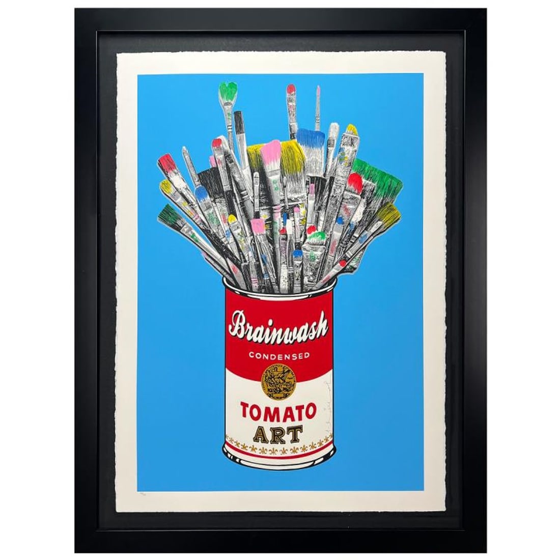 Mr. Brainwash- Unique and Hand-Finished Silk Screen "Tomato Pop (Blue)": Artist: Mr. Brainwash. Medium: Unique and Hand-Finished Silk Screen. Title: Tomato Pop (Blue). Size: 30" x 22". Measures approx. 42" x 34" (framed). Signature: Hand signed, numbered, and thumb-printed